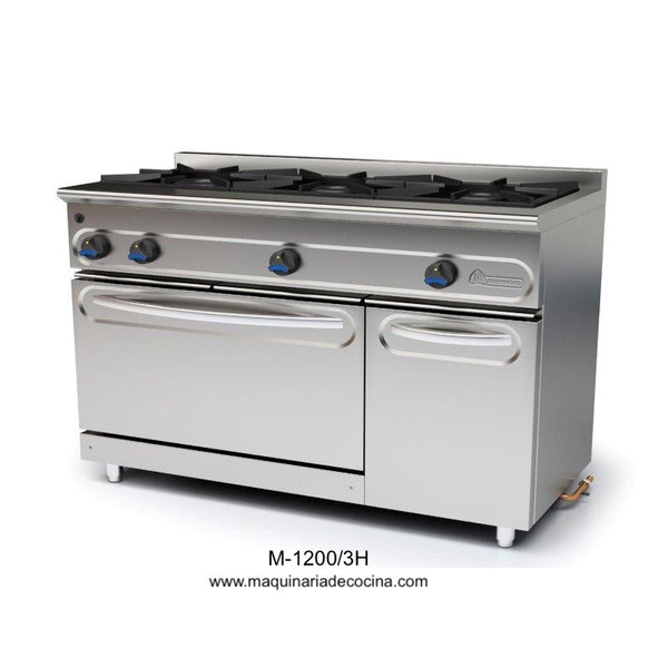 Cocina modular a gas serie 550 Mundigas M-1200/3H con horno y armario portambombonas **